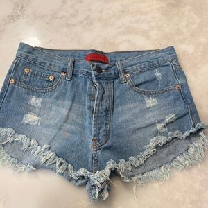 Signature Women's Light Blue Frayed Denim Shorts